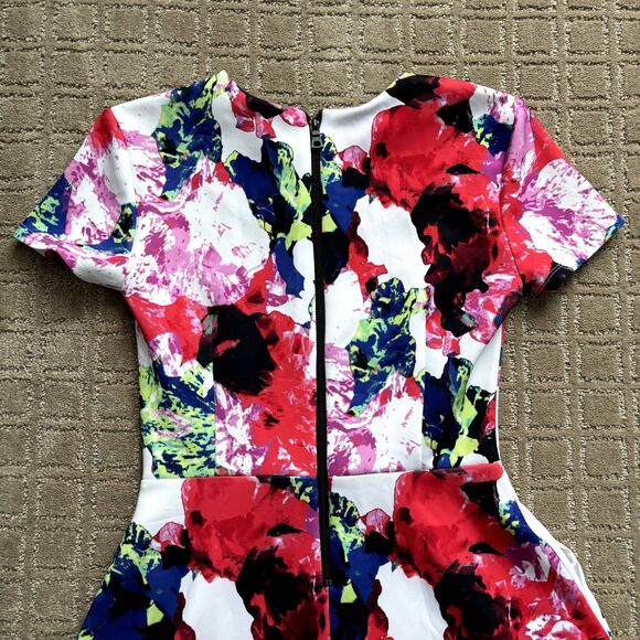 MILLY Design Nation Floral Fit Flare Mini Dress Scuba Knit Pink Sz 4 Colorful - Picture 8 of 10